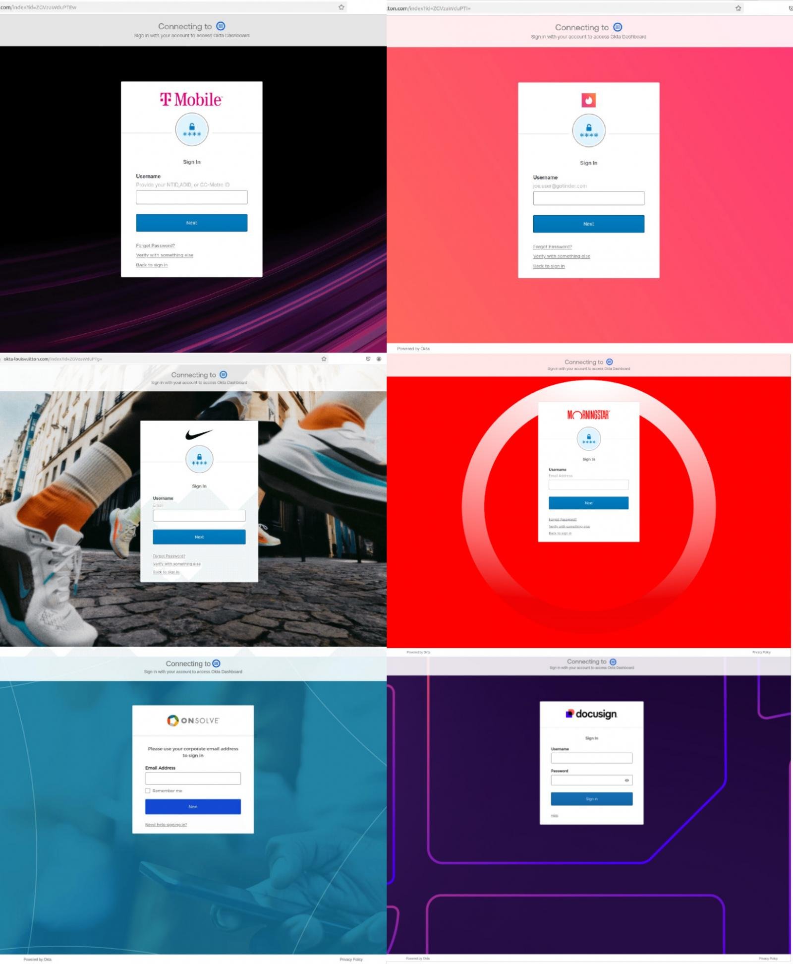 Image of phishing sites used by Scattered Spider.