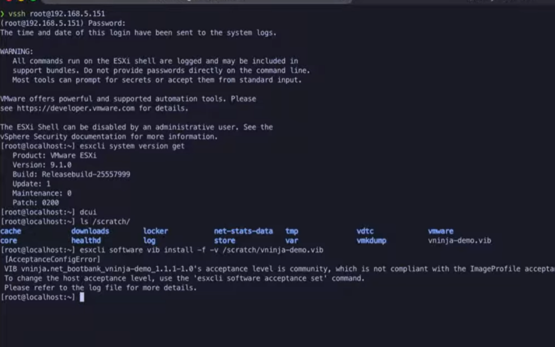 Overriding ESX Host Acceptance Level with Secure Boot Enabled